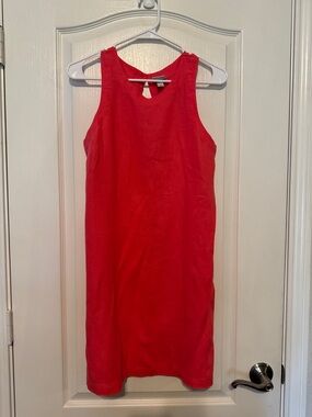 Coral linen Sleeveless Shift Dress